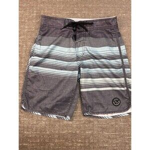Lost At Sea Mens Size 30 Striped Polyester Board Swim Shorts Trunks Grey Teal